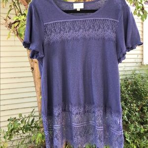 Anthropologie shear lace at yoke and bottom.